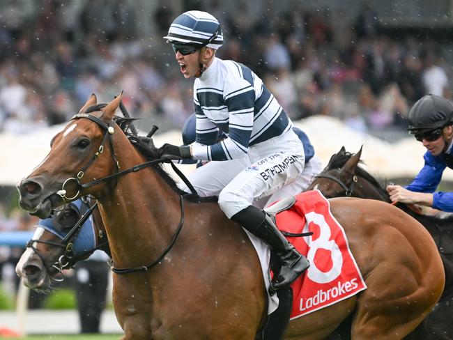 Uncommon James ridden by Ben E Thompson wins the Ladbrokes Oakleigh Plate (Chute, Second WP) at Ladbrokes Park Lakeside Racecourse on February 25, 2023 in Springvale, Australia. (Photo by Morgan Hancock/Racing Photos via Getty Images)