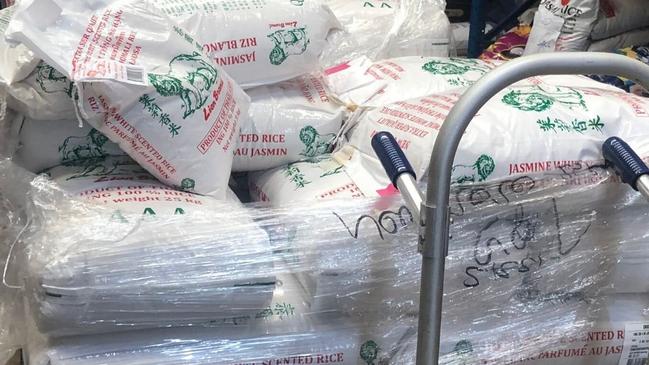 Rice supplies at G&amp;L Supermarket in Blacktown.