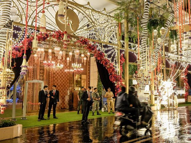 The street near the Ambanis residence in Mumbai has been decked out in preparation for the wedding of Anant Ambani and Radhika Merchant. Picture: Atul Loke/WSJ