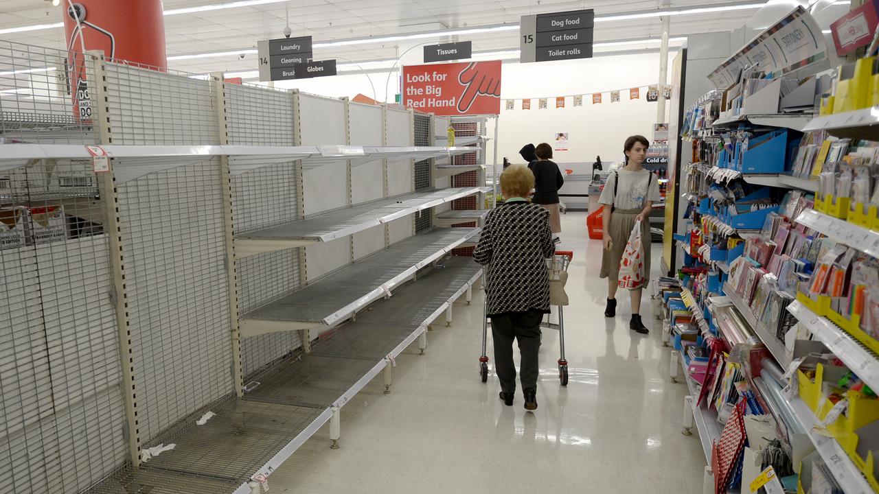Toilet paper stocks have sold out across multiple stories. Picture: Jeremy Piper