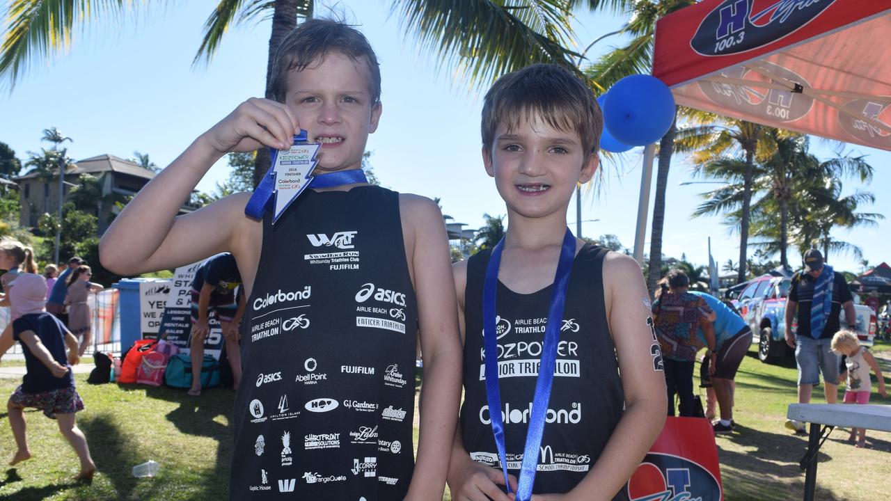 Austin and Stirling Edwards-Bland competed in the junior triathlon this morning. Photo Inge Hansen / Whitsunday Times.