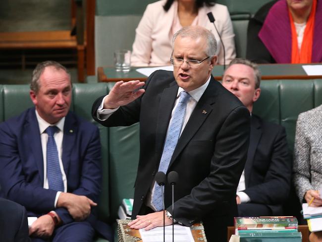 Treasurer Scott Morrison  in Question Time in the House of Representatives Chamber, Parliament House in Canberra. Picture Kym Smith