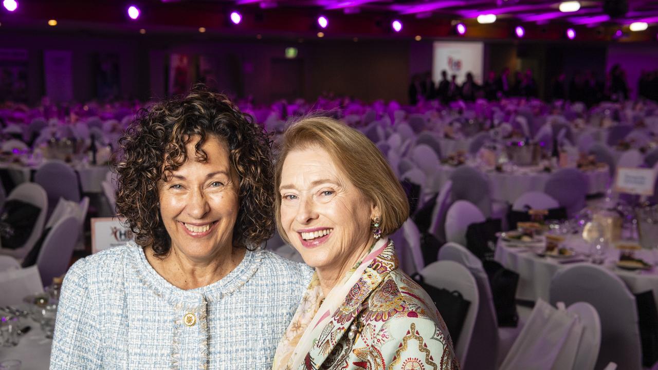 Jane Barham (left) with Gai Waterhouse at the Women of Strength fundraiser for Toowoomba Hospital Foundation at Rumours International, Friday, August 19, 2022. Picture: Kevin Farmer