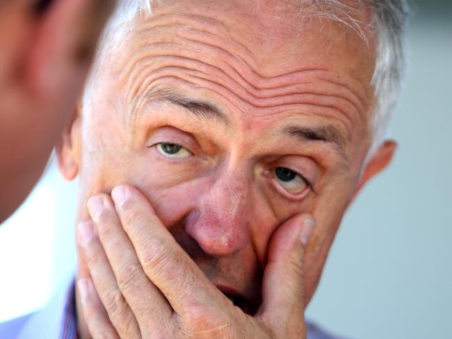 Malcolm Turnbull, at the Redcliffe Australian Volunteer Coast Guard, sad frowning stressed , Scarborough marina - Photo Steve Pohlner