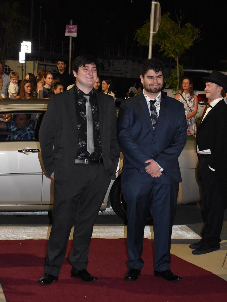 Lewis Pothecary and Jayden Fischer at the Proserpine State High School formal at Shute Harbour Marine Terminal on November 15, 2023. Photo: Zoe Devenport