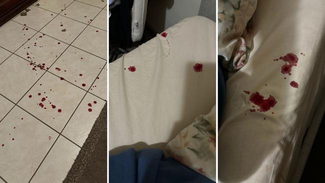 Blood left during a previous break in at 87-year-old Margaret Moore’s home in Eastside. Pictures: Supplied