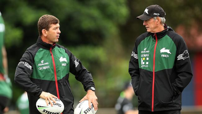 Wayne Bennett, right, believes his former assistant coach Jason Demetriou can take the Rabbitohs back to the grand final. Picture: Phil Hillyard