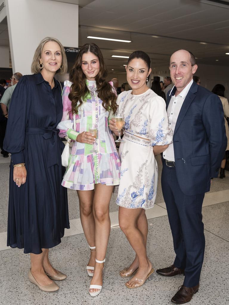 At It's A Bloke Thing 2023 are (from left) Michelle Buckley, Megan Buckley, Christina Barron and David Barron at Wellcamp Airport, Friday, August 18, 2023. Picture: Kevin Farmer