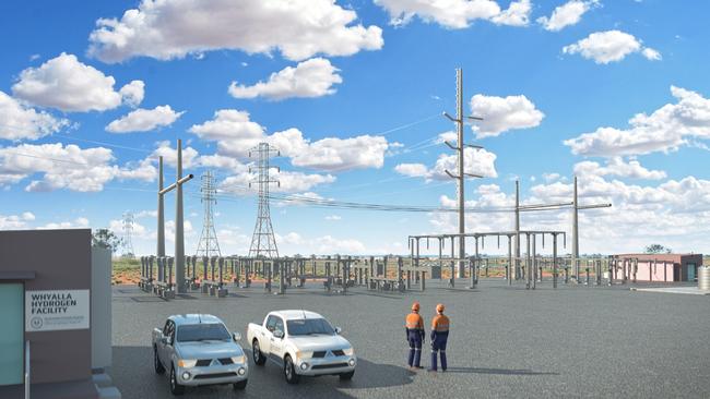 Concept artwork of the world's biggest hydrogen production facility, power plant and storage planned for Whyalla. Picture: Supplied