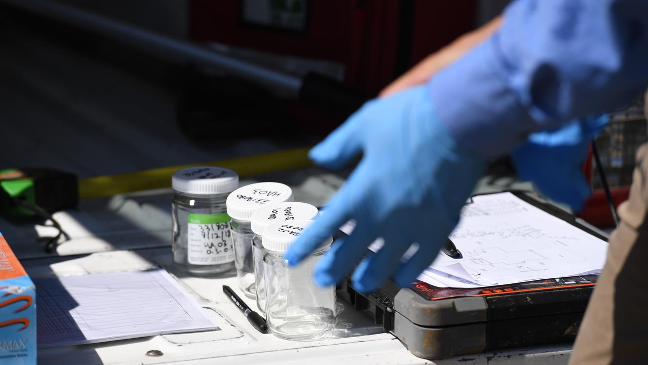 GHD testing the soil and fruit trees in surrounding area of the Largs North MFS station for the potentially deadly chemical PFAS. Picture: Tricia Watkinson