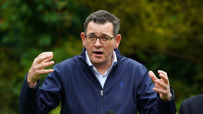 Ex-Victorian premier Daniel Andrews at a press conference for the state’s doomed hosting bid. Picture: NCA NewsWire / Luis Enrique Ascui