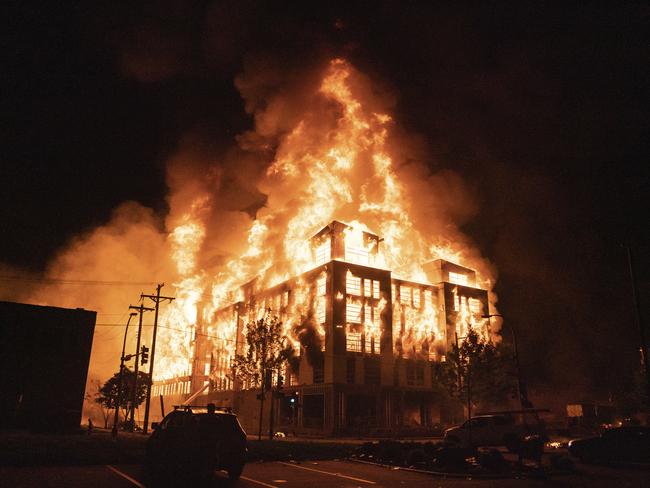 A multi-story affordable housing complex under construction near the Third Precinct in Minneapolis, was set alight. Picture: AP