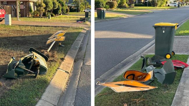 Several streets in Kirwan have had signage and bins destroyed by an allegedly stolen vehicle. Picture: Supplied.