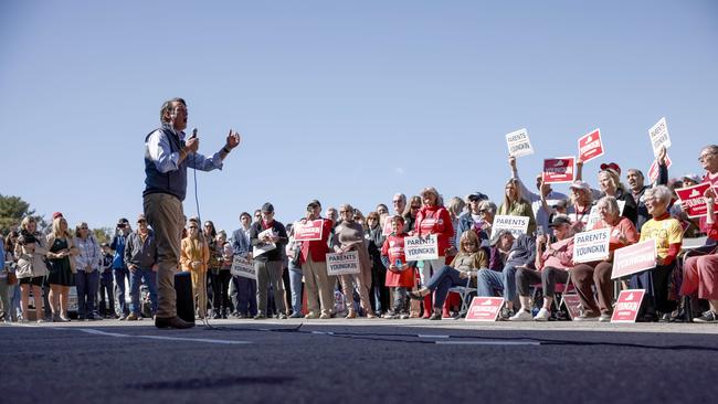 Virginia Republican gubernatorial candidate Glenn Youngkin speaks at an early voting campaign event outside the Brambleton Center Elections Satellite Office in Roanoke, Virginia. Picture: AFP