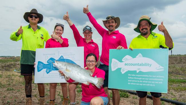 Brandon Martini, Grace Krollig, Kirsten Beames, Tarun and Dan Richards and John Higgins on National Barra Day. Picture: Pema Tamang Pakhrin