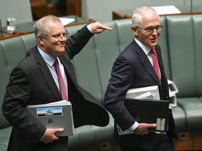 It was a win, but also not a win. Prime Minister Malcolm Turnbull, pictured with Scott Morrison, has 35 disloyal MPs in his ranks. Picture: AAP Image/Lukas Coch