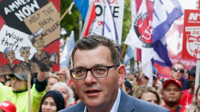 MELBOURNE, AUSTRALIA - OCTOBER 23:  Premier of Victoria Daniel Andrews marches with protesters as they take part in a rally organised by the ACTU on October 23, 2018 in Melbourne, Australia. The rally is part ACTU's Change the Rules campaign, calling for improved wages to keep up with the cost of living. Marches were held simultaneously around Australia.  (Photo by Darrian Traynor/Getty Images)