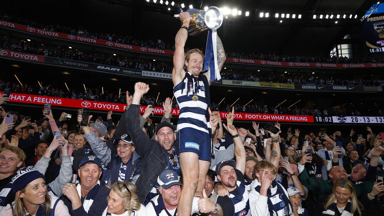 Tom Stewart and the Geelong defence played a key role in the Cats’ 2022 premiership. Picture: Getty Images