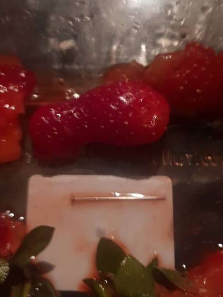 The pins were reportedly completely hidden inside the fruit. Picture: Chantal Faugeras/Facebook