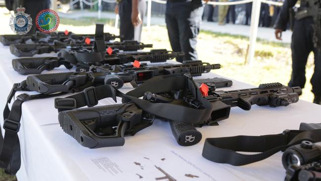 In a gifting ceremony held in Honiara on November 2, the Australian Federal Police, through the Royal Solomon Islands Police Force and AFP Policing Partnership Program, handed over 13 vehicles and 60 Daniels Defence MK18 rifles. Picture: Australian Federal Police