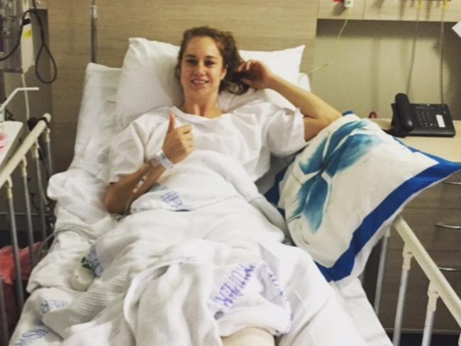 The Jillaroos star after undergoing surgery on her leg.