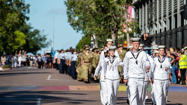 The Anzac Day march through Knuckey Street in Darwin. Picture: Pema Tamang Pakhrin