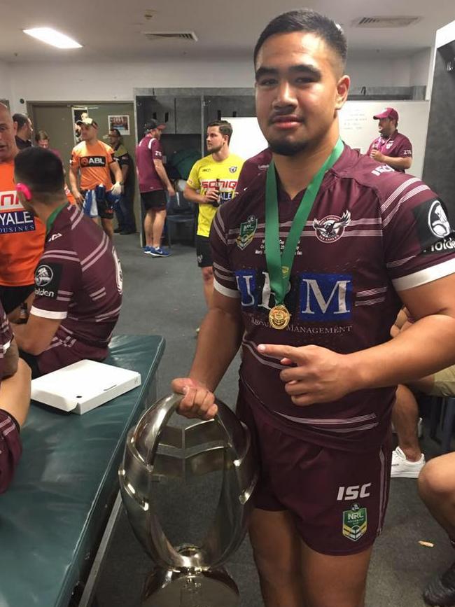 Keith Titmuss after winning the 2017 Holden Cup U20's Grand Final. Keith collapsed and died after a pre-season training session for his Manly-Warringah NRL club.