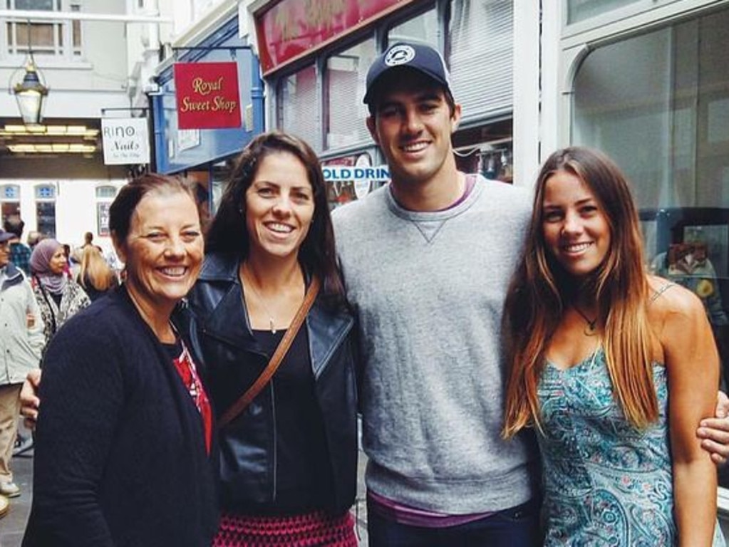 Aussie cricketer Pat Cummins, with his Mum and two sisters in Cardiff, 2015.