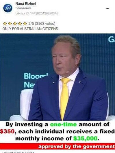 Another Facebook scam featuring Andrew Forrest’s likeness.