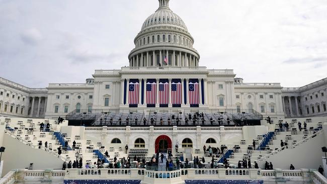 Preparations are made on Tuesday for a dress rehearsal for the inauguration of Joe Biden and Kamala Harris at the US Capitol Buiding. Picture: AFP