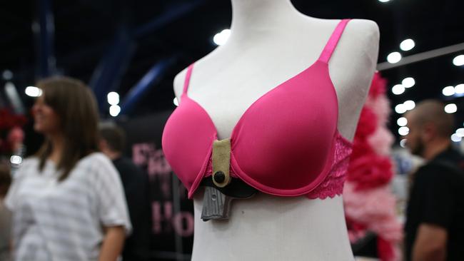 HOUSTON, TX - MAY 04: A bra with a built in concealed fireram holster made by Flashbang Holsters is displayed during the 2013 NRA Annual Meeting and Exhibits at the George R. Brown Convention Center on May 4, 2013 in Houston, Texas. More than 70,000 peope are expected to attend the NRA's 3-day annual meeting that features nearly 550 exhibitors, gun trade show and a political rally. The Show runs from May 3-5. Justin Sullivan/Getty Images/AFP== FOR NEWSPAPERS, INTERNET, TELCOS & TELEVISION USE ONLY == Picture: Afp