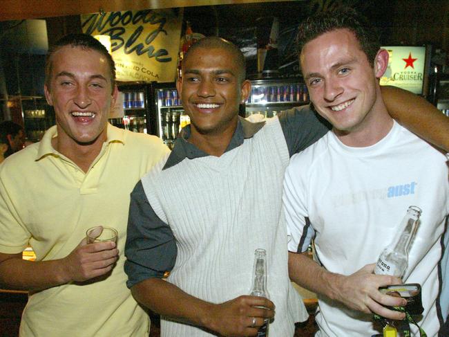 Lionel Smith, Ryan Mungal and Tom Lev at Surfers Paradise Beer Garden in 2004.