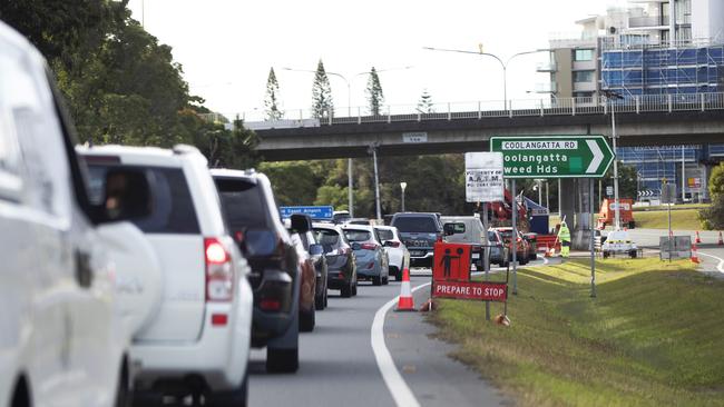 Queensland border — traffic on the Gold Coast Highway at the police checkpoint in Coolangatta. Picture: NIGEL HALLETT.