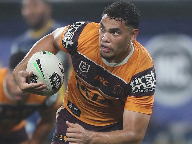 Parramatta's Mitchell Moses dives to tackle Brisbane's Xavier Coates during the Parramatta v Broncos NRL match at Bankwest Stadium, Parramatta. Picture: Brett Costello