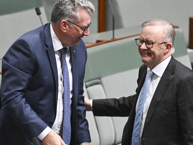 CANBERRA, Australia - NewsWire Photos - August 15, 2024: Keith Pitt and the Prime Minister Anthony Albanese defore Question Time at Parliament House in Canberra. Picture: NewsWire / Martin Ollman