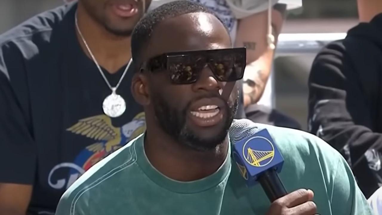 Draymond Green had an emphatic speech during the Warriors' championship parade. Picture: Supplied