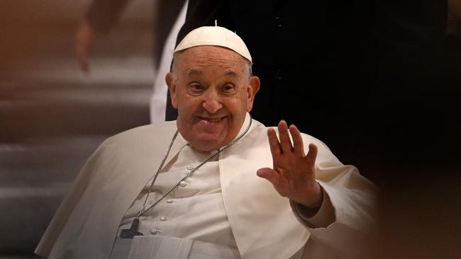 Pope Francis leaves after the Easter vigil as part of the Holy Week celebrations, at St Peter's Basilica in the Vatican. Picture: AFP