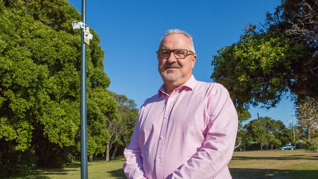 Coffs Harbour City Council General Manager Steve McGrath unveiled new CCTV cameras in Park Beach in 2018.