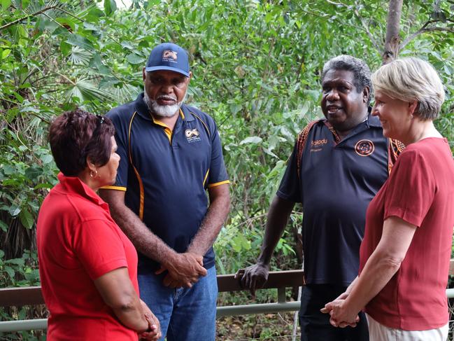 Lingiari MHR Marion Scrymgour, NLC Chair Matthew Ryan, Kakadu Board Chair Ryan Barrowei and Federal Environment Minister Tanya Plibersek at Kakadu National Park.