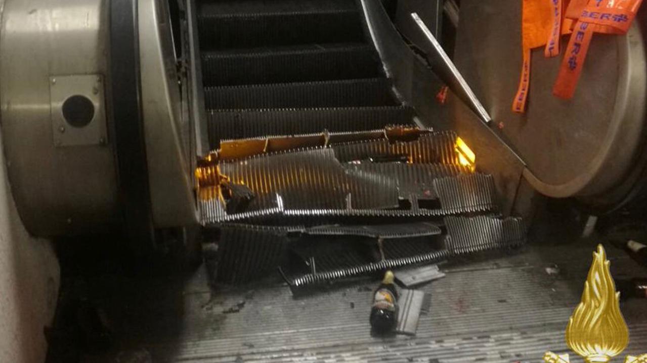 A view of the crashed escalator at the "Repubblica" subway station in Rome