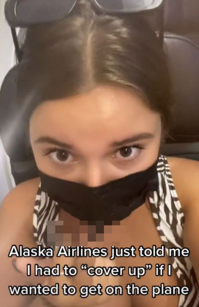 The defiant passenger claimed she said ‘no’ and shared footage of her offending outfit online. Picture: TikTok/@badbish1078