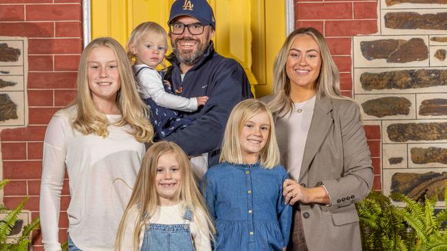 Being a FIFO family has its challenges but when Brendan Williams is home with wife Alissa and daughters Blair, Piper, Maeve, and little Nova it is all about ‘being together as a family’. Picture: Ben Clark