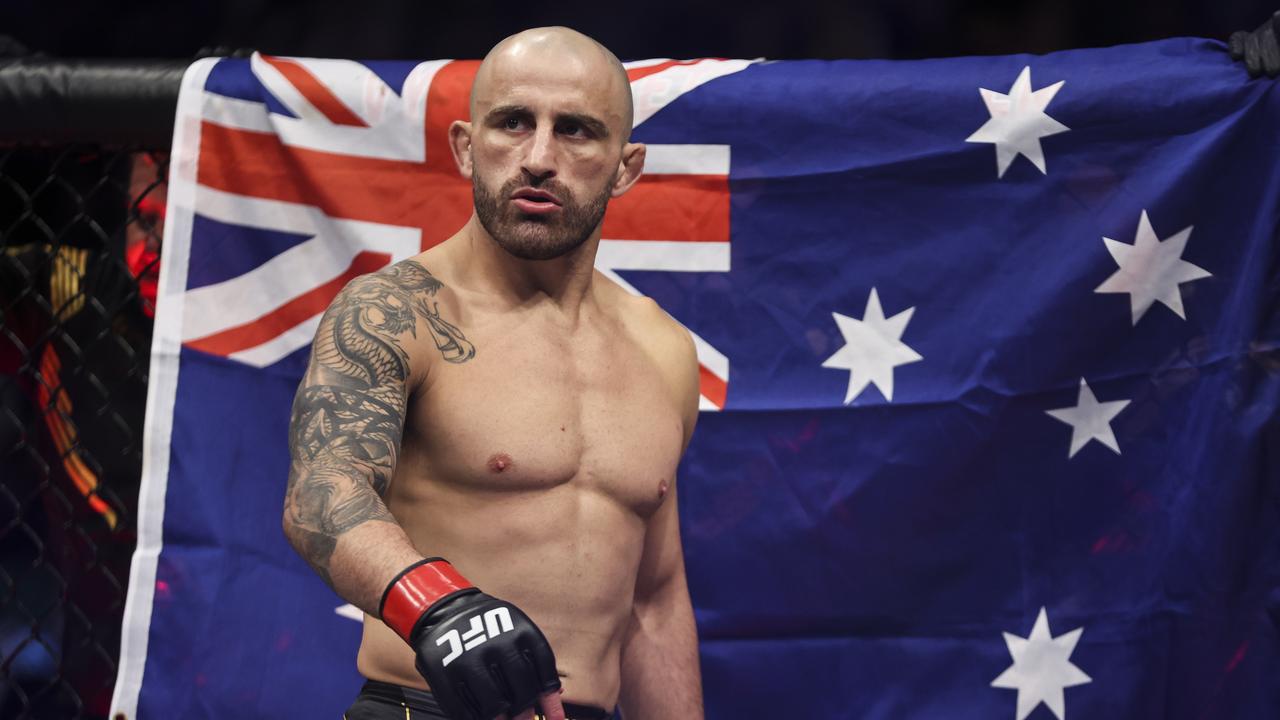 JACKSONVILLE, FLORIDA - APRIL 09: Alexander Volkanovski of Australia looks on before his UFC featherweight championship fight against Chan Sung Jung of South Korea during the UFC 273 event at VyStar Veterans Memorial Arena on April 09, 2022 in Jacksonville, Florida. (Photo by James Gilbert/Getty Images)