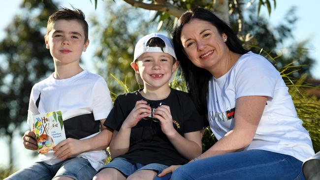 Hume Mayor Carly Moore with sons Lachlan and Hudson are taking on Hume Council's HumeXplorer program this school holidays. Picture: James Ross