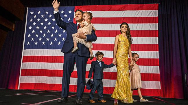 Florida Governor Ron DeSantis with wife Casey and children Madison, Mason and Mamie in Tampa, Florida. Picture: AFP