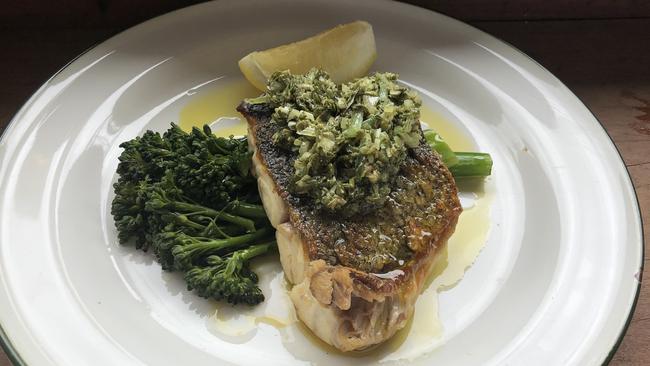 The market fish (blue eye trevalla) with broccolini at Felons Brewing Co, Brisbane