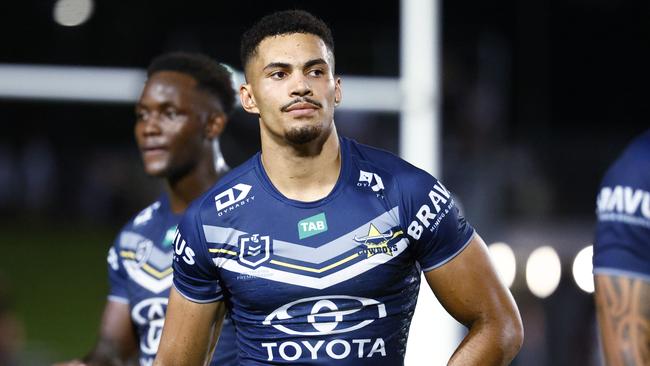 Cowboy's Robert Derby at full time in the NRL pre season match between the North Queensland Cowboys and the Redcliffe Dolphins at Barlow Park Picture: Brendan Radke