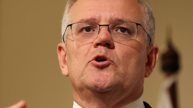 MELBOURNE, AUSTRALIA - MAY 18: Prime Minister Scott Morrison speaks at the Australia-Israel Chamber of Commerce (AICC) address at Crown Casino on May 18, 2022 in Melbourne, Australia. The Australian federal election will be held on Saturday 21 May. (Photo by Asanka Ratnayake/Getty Images)