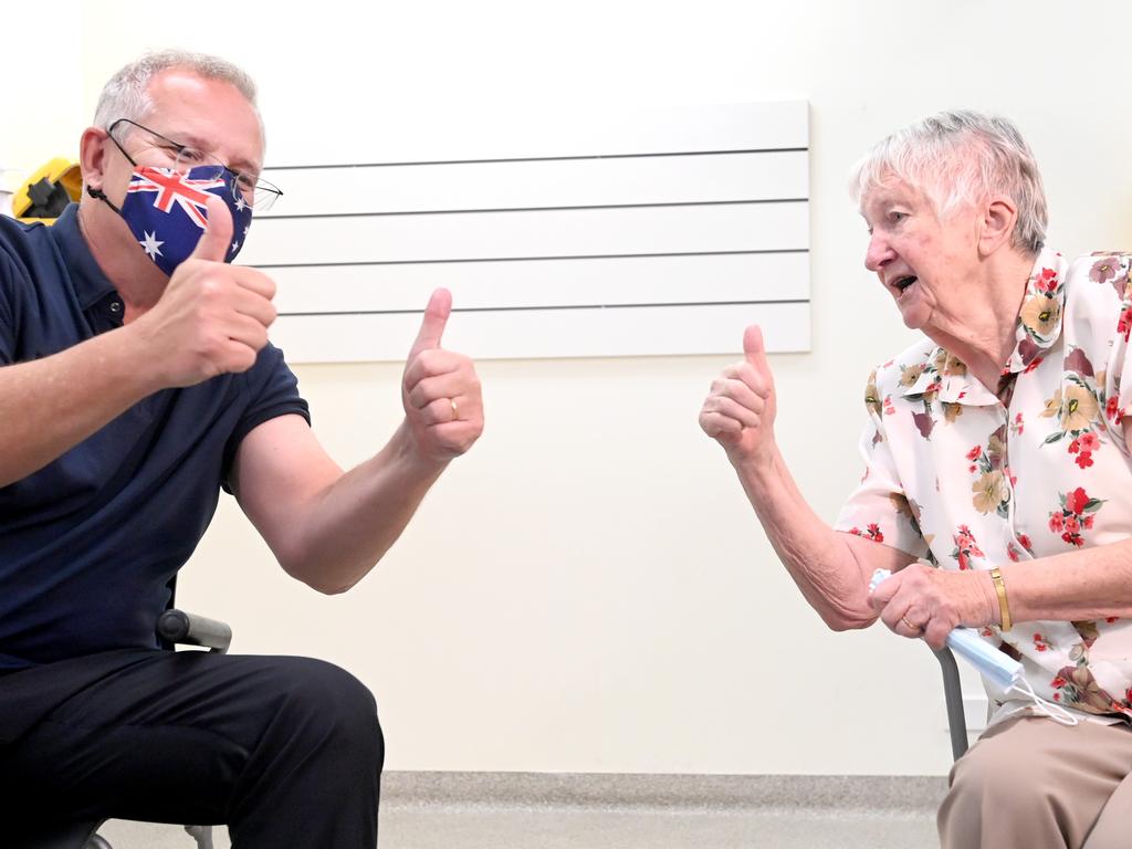 This time Scott Morrison asked Jane Milysiak to give the thumbs up. Picture: NCA NewsWire / Jeremy Piper