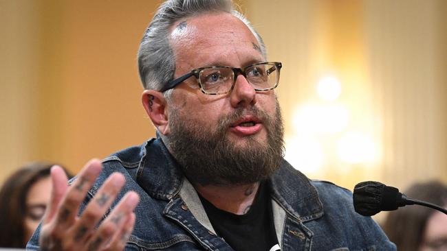 Former Oath Keepers spokesperson Jason Van Tatenhove testifies before a full committee. Picture: AFP